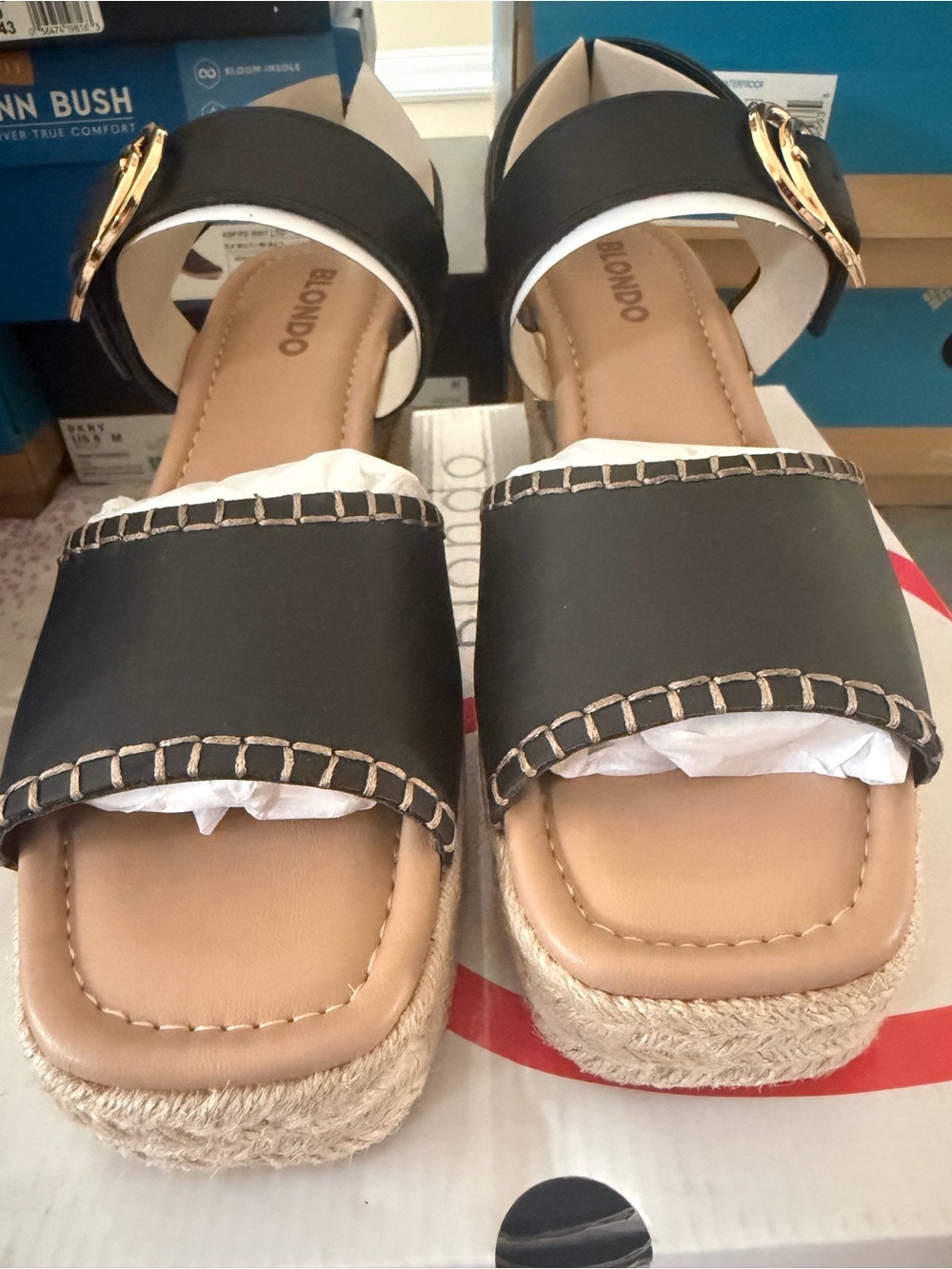 Blondo Black Espadrille Platform Sandals with Gold Buckle